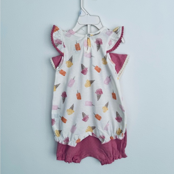 Chick Pea 2 Piece Set Rompers Summer Pink/Ice Cream Cones Size 3-6 Months NWT - Picture 8 of 15